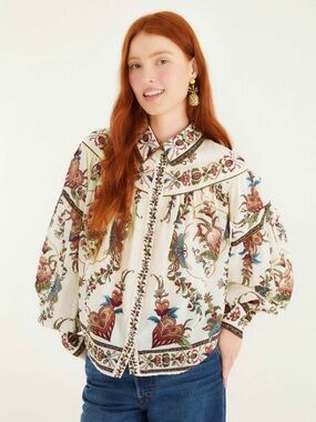 Farm Rio: Cream Majestic Hearts Blouse
